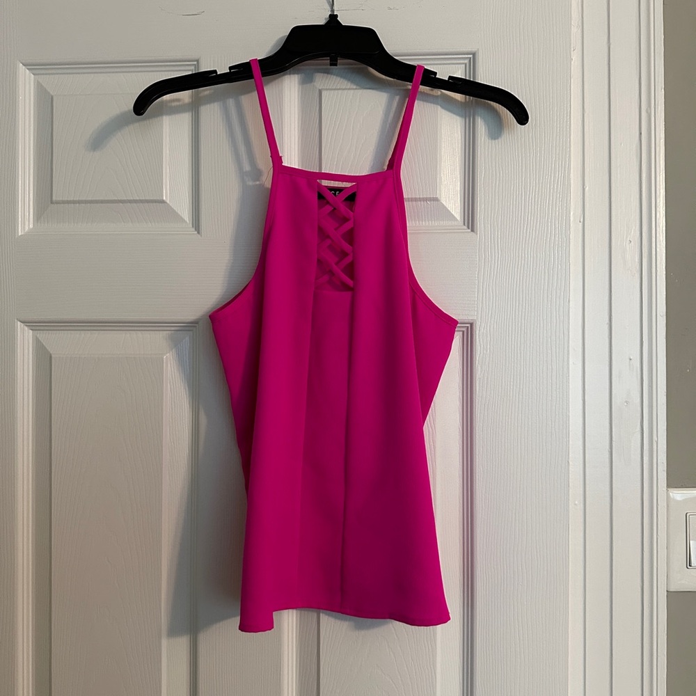 Pink Lace Front Tank Top - Size Small